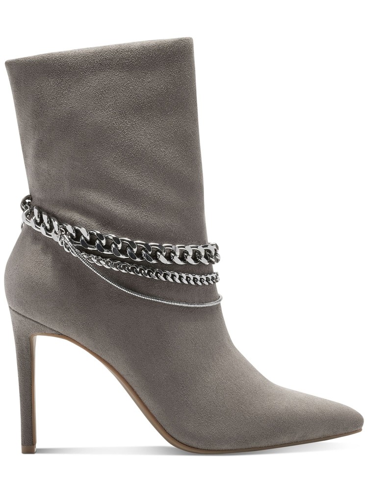 INC Womens Gray Removable Chain Goring Reanna Pointed Toe Stiletto Booties 8 M
