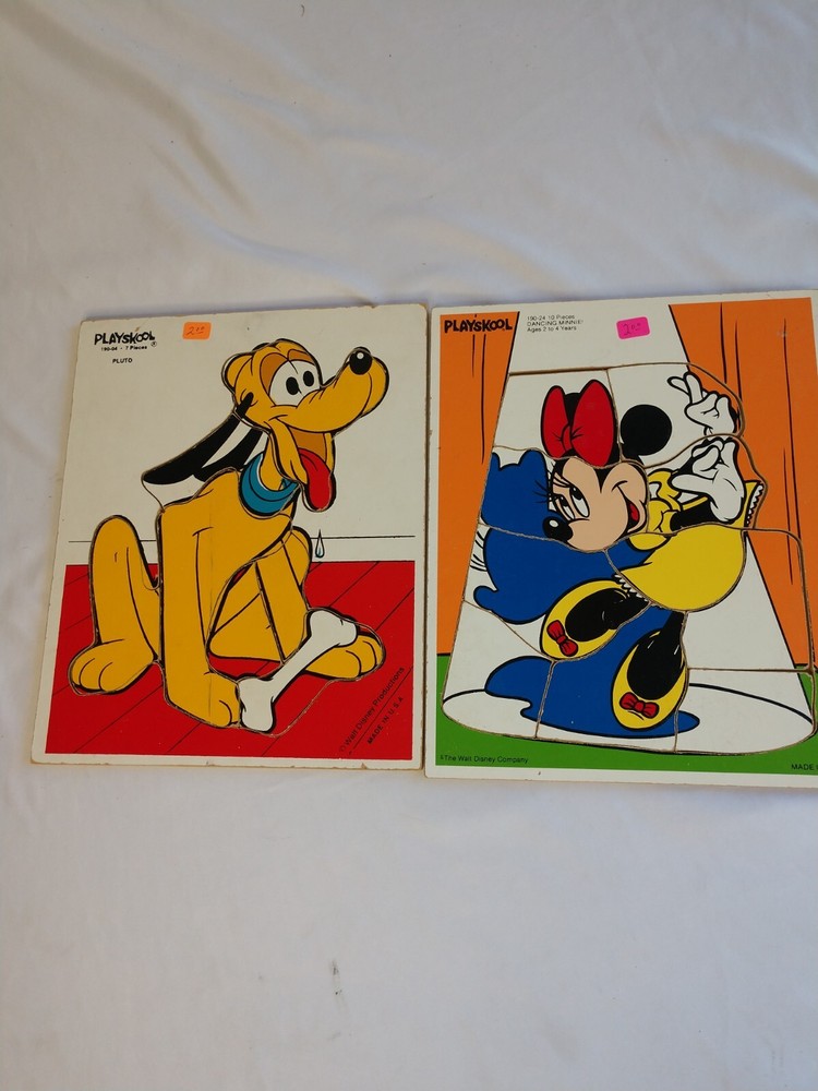 Vintage Disney Minnie Mouse & Pluto Wooden Puzzles Playskool 190-04  190-24