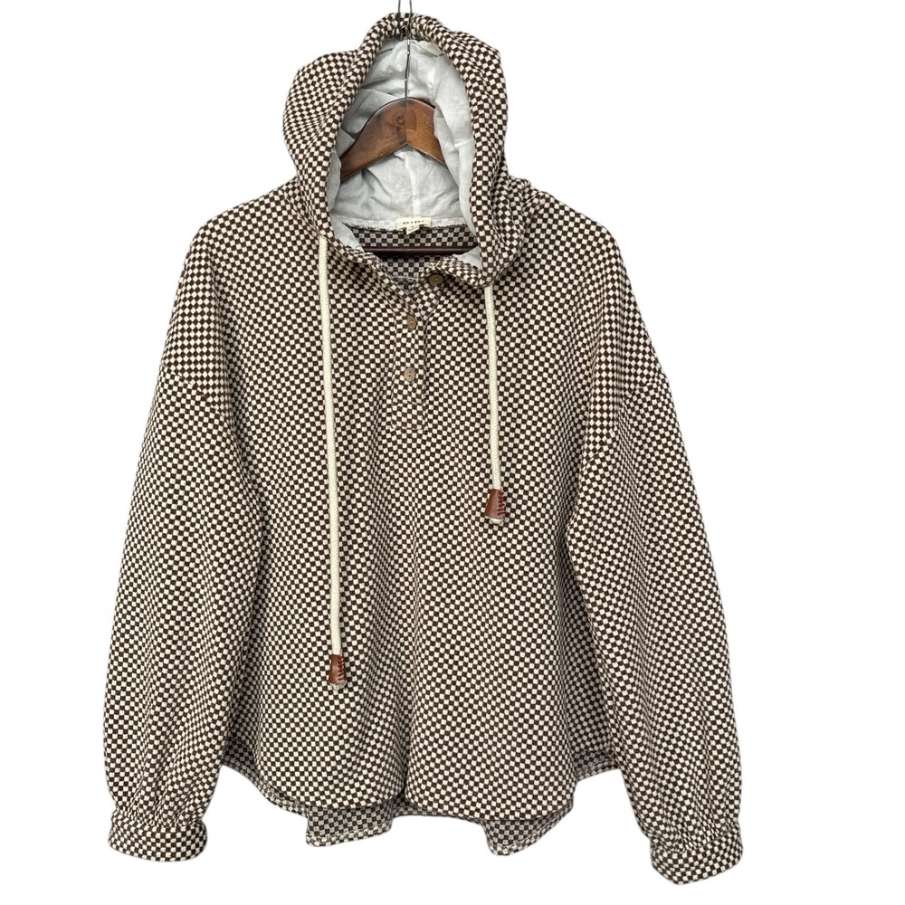 Bibi Women Pullover Hoodie Size M Brown Check Long Sleeve