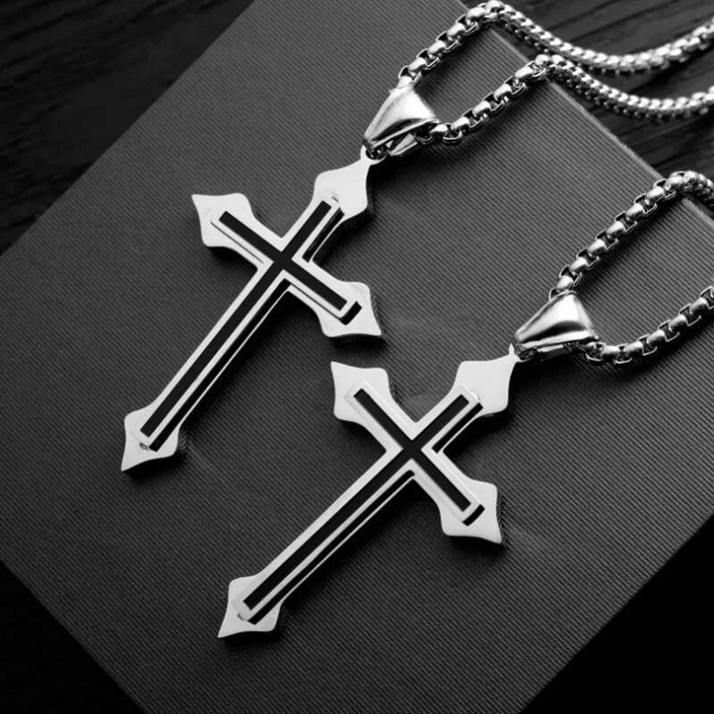 Simple Cross Pendant Necklace - Men's Religious Christian Jewelry, Silver Amulet