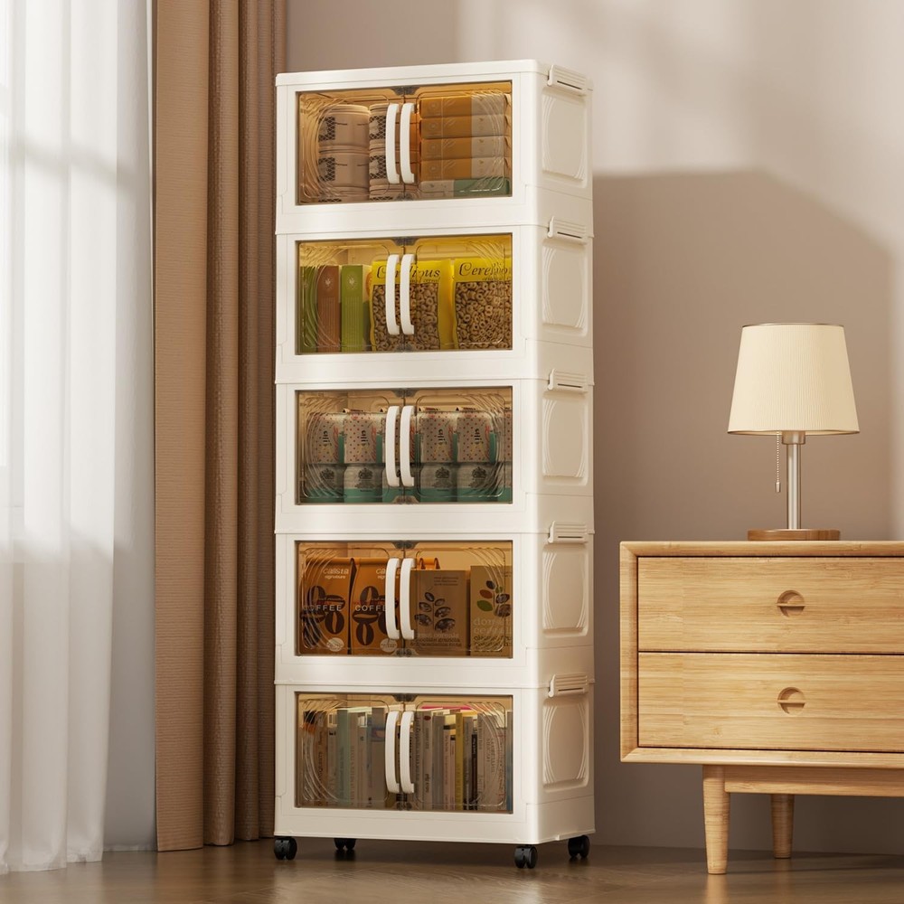 5-Tier Collapsible Storage Bin with 360° Wheels 28QT Foldable Space Saver