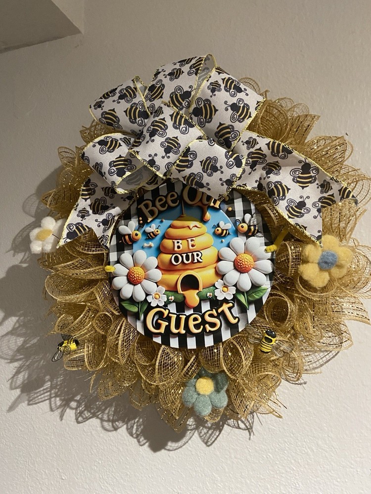 Yellow Deco Mesh Farmhouse Wreath for Front Door Home Decor