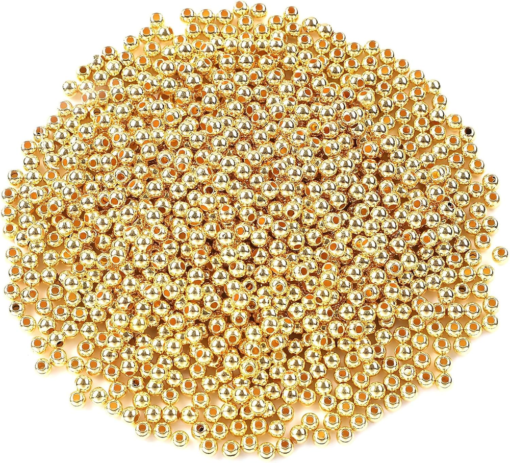 1200Pcs 4mm Smooth Gold Spacer Ball Beads for DIY Bracelet Jewelry Making