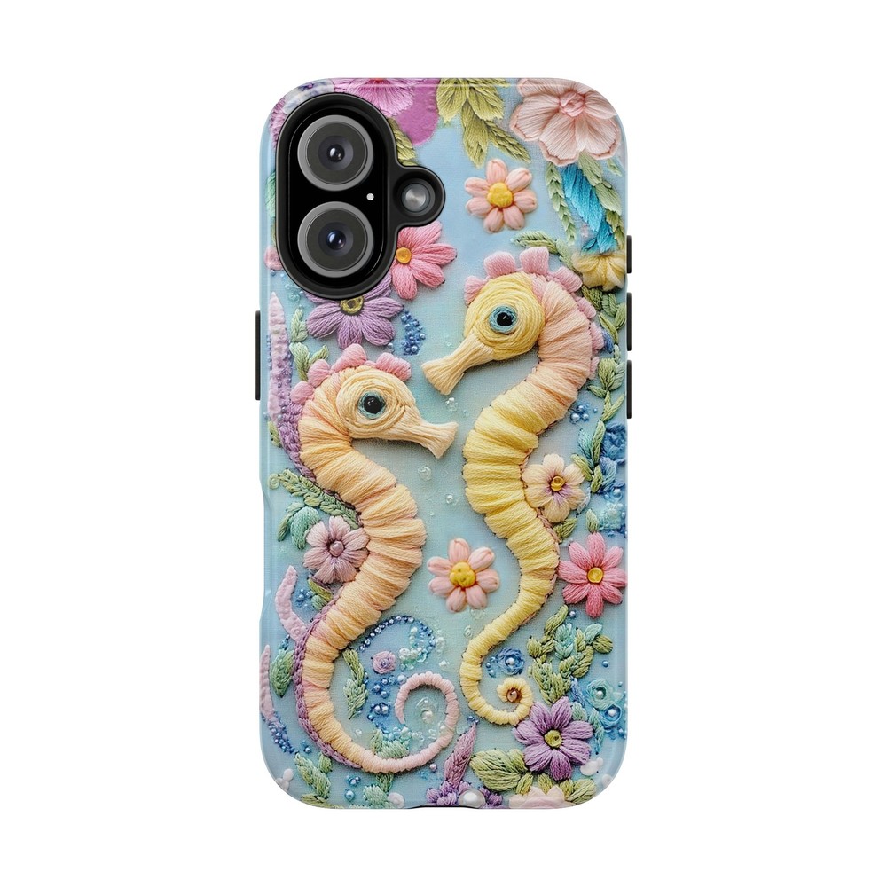 Seahorse Wildflower Ocean Embroidery iPhone Tough Case  