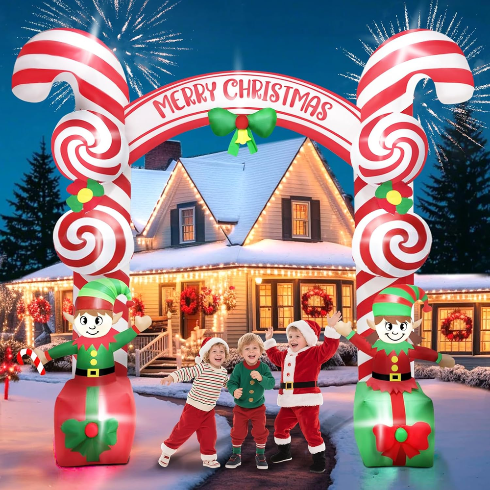 11FT Christmas Inflatables Peppermint Candy Cane Archway LED Outdoor Decoration