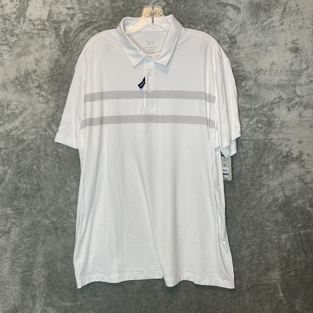 George Men Classic Performance Stretch Golf Short Sleeve Polo Shirt XL White
