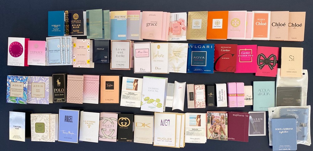60 Designer Perfume Samples - Dolce, Chloe, Dior, Versace, Gucci, Polo, Cartier Fragrance Vials
