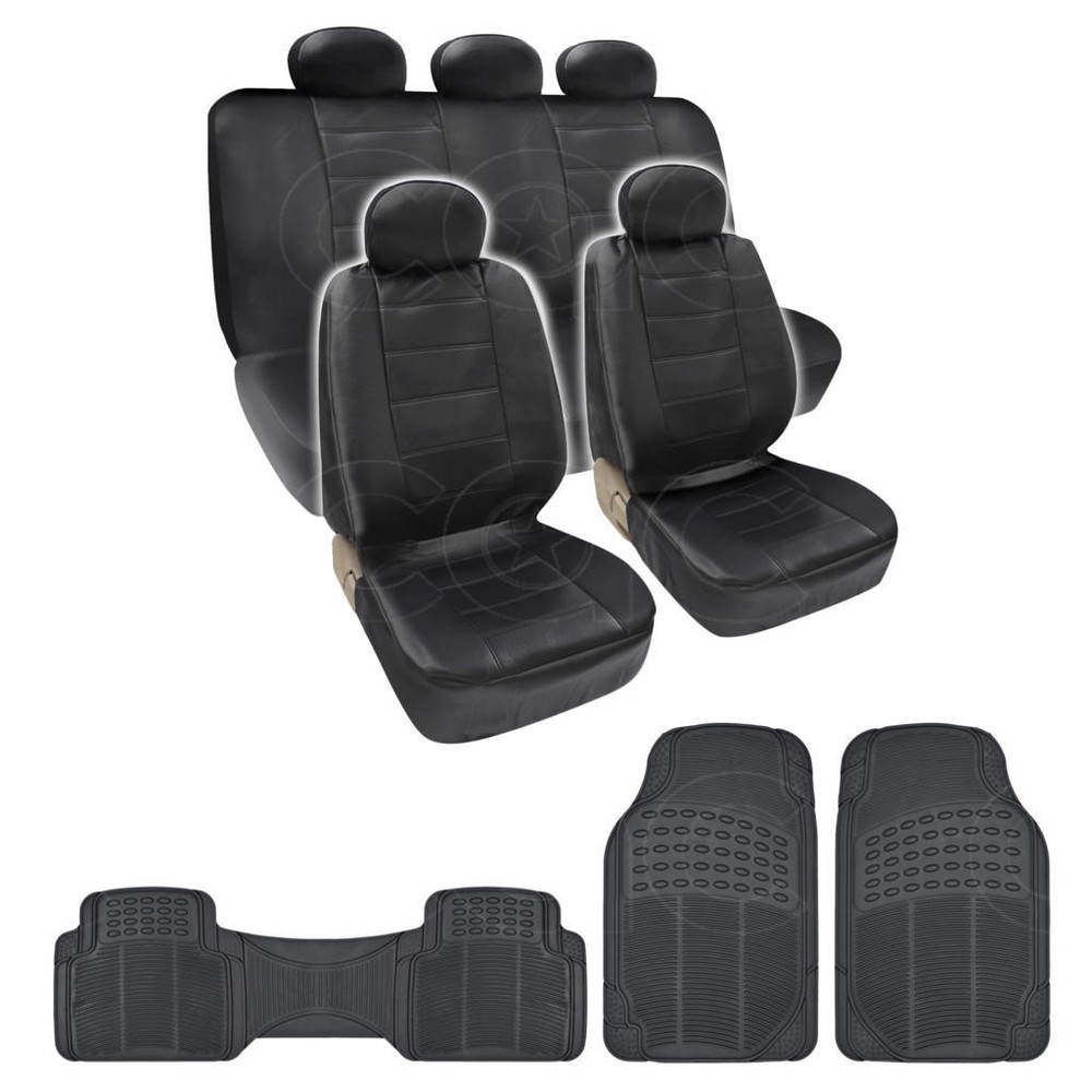 BDK Black PU Leather Seat Covers with 3-Piece PVC Floor Mats