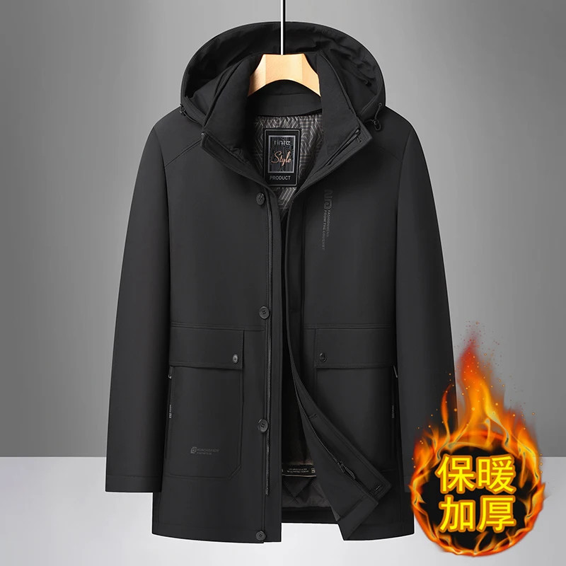 Dad's Winter Jacket with Fleece Lining, Thickened and Warm Season Cotton Coat fo