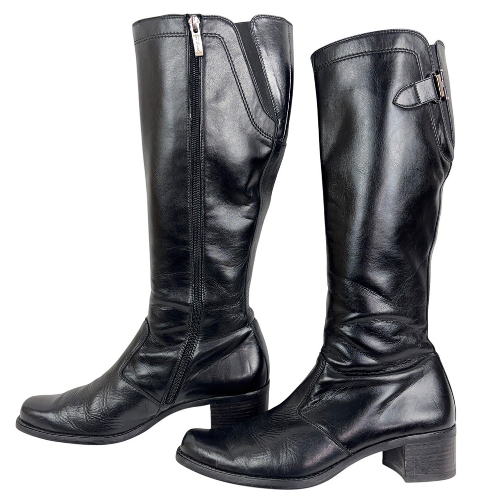 PAUL GREEN Tall Leather Heel Boot Women 7 Full Zip Riding Biker Moto Excellent