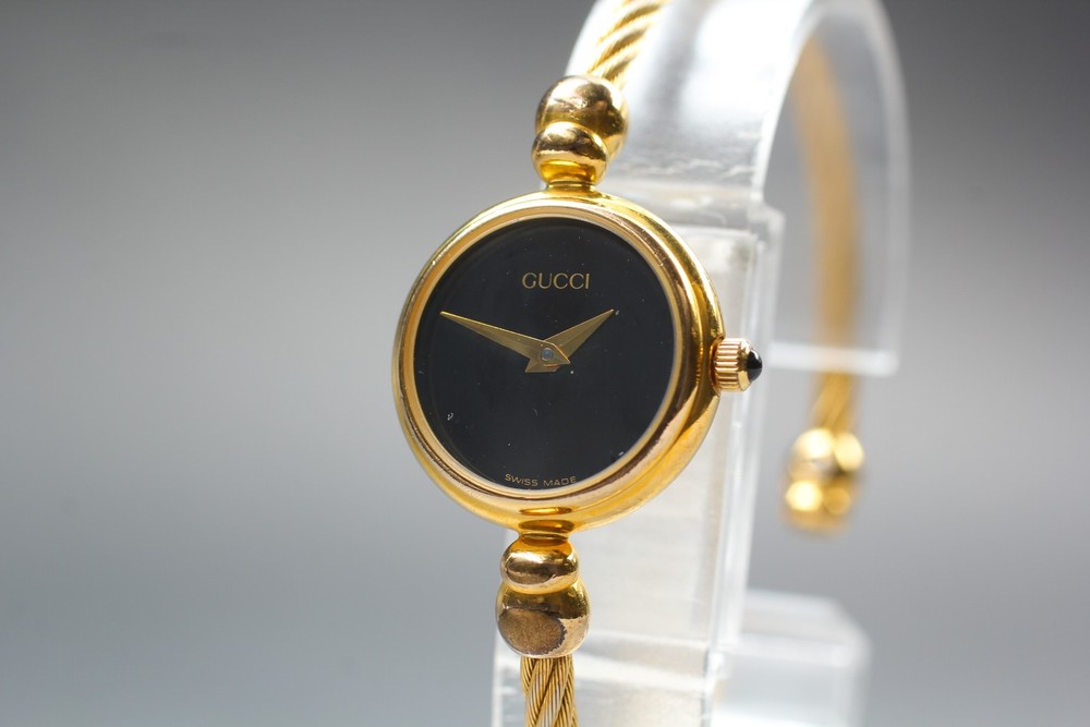 New Batt [N MINT] Vintage GUCCI 2700.2.L 20mm Black Dial Gold Qz Women's Watch