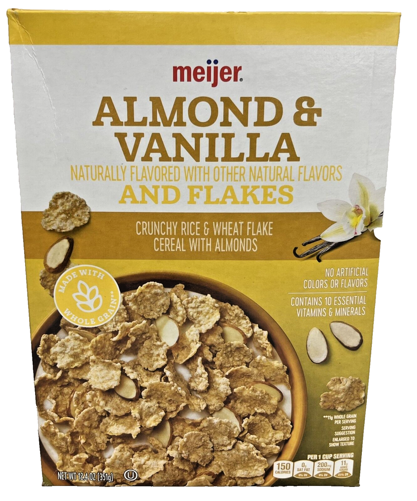 Meijer Almond & Vanilla and Flakes Crunchy Rice & Wheat Flakes Cereal 12.4 oz