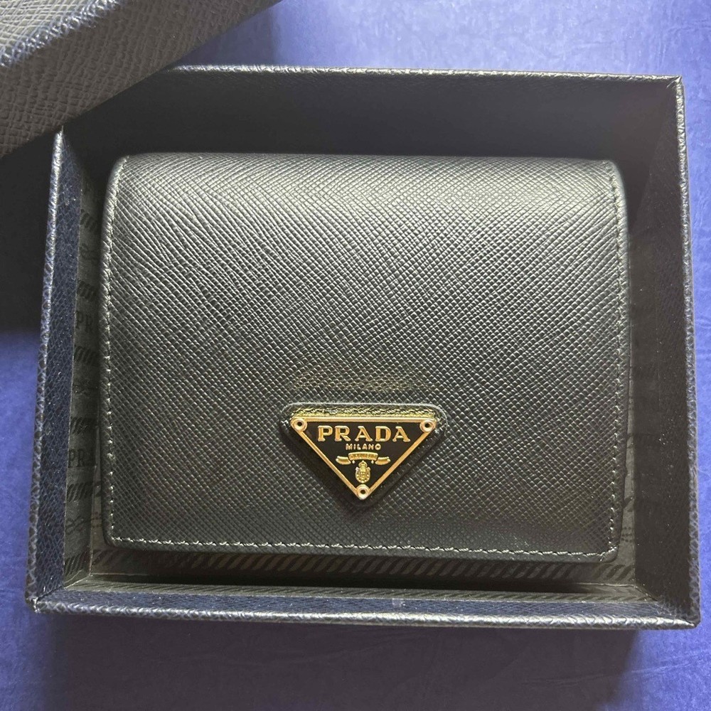 PRADA 1MV204 Genuine Leather 2-Fold Wallet Black