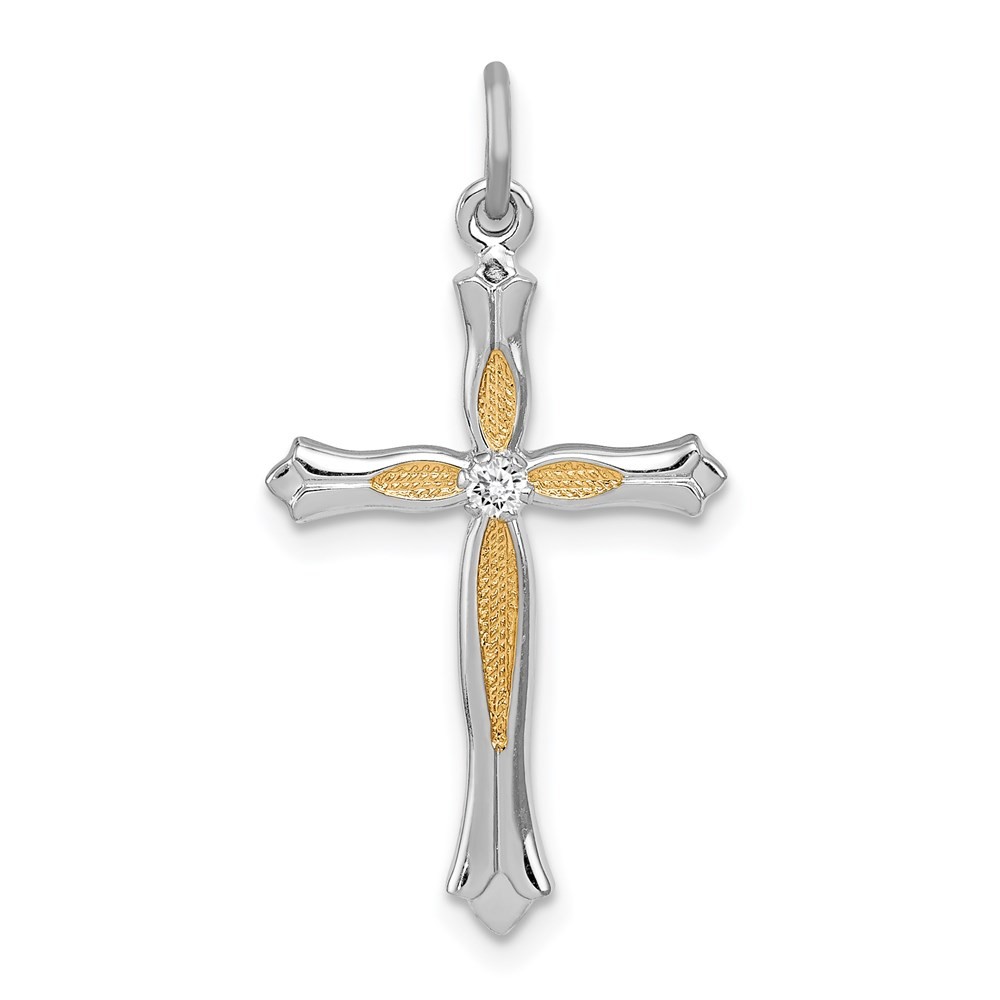 Sterling Silver Platinum-plated & Vermeil Cubic Zirconia Cross Pendant 0.9gm