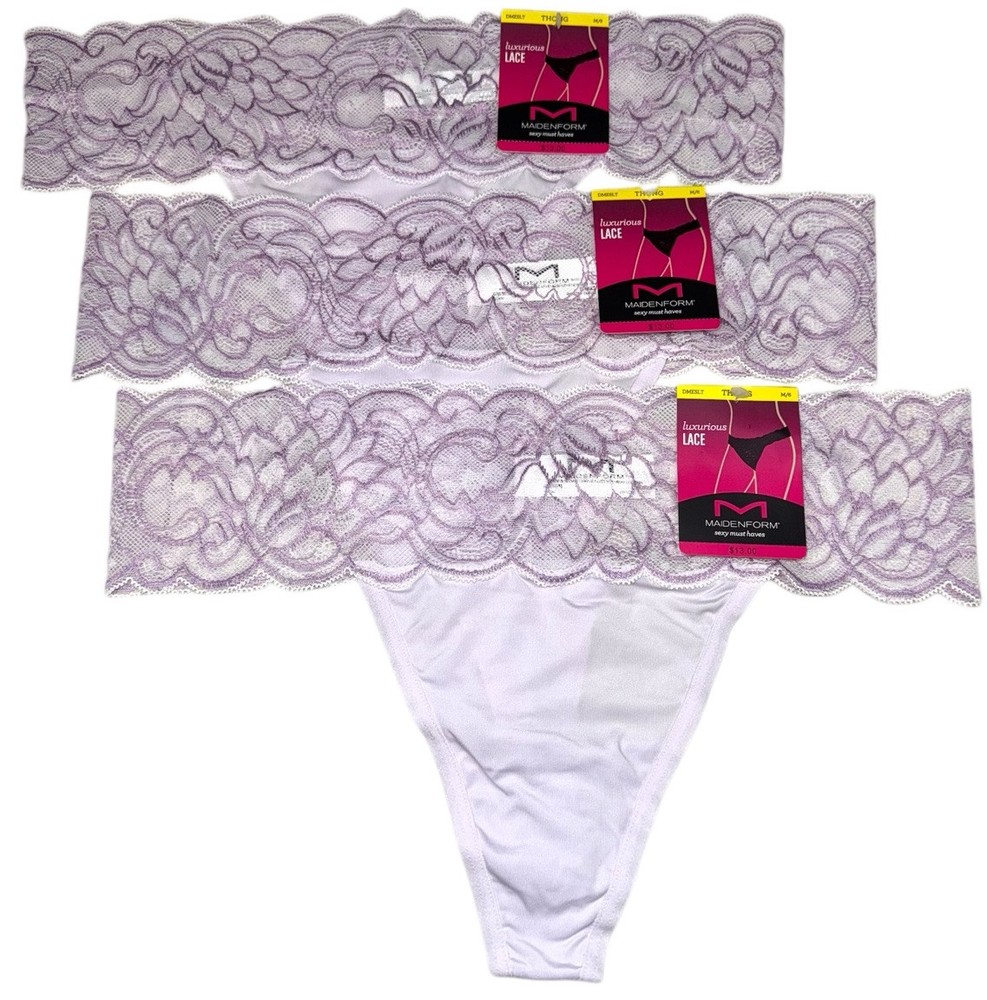 Maidenform 3-Pack Thong Sexy Lace Underwear Panties Nylon Lavender Size M/6