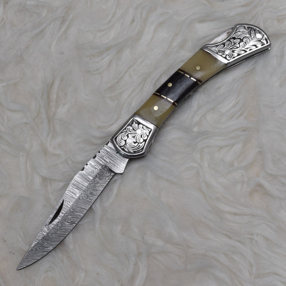 Custom Handmade Damascus Blade Pocket Knife Folding Knife Bone Handle  # H-1120