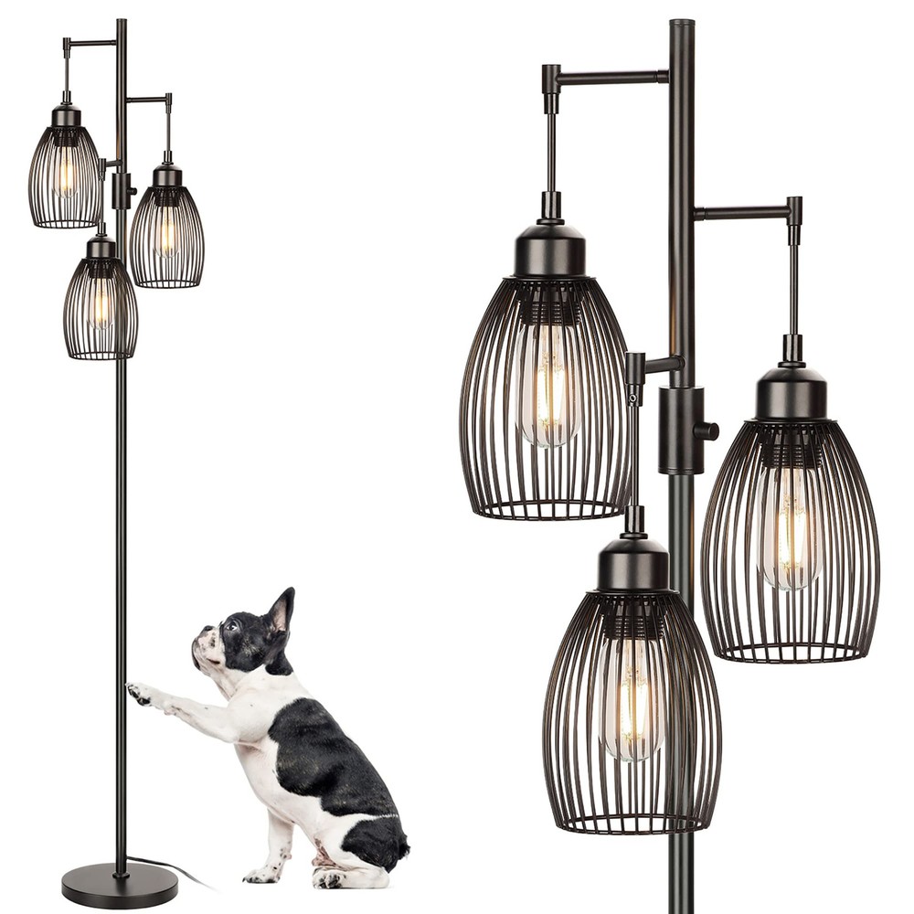 68in Dimmable Industrial Floor Lamp with 3 LED Edison Bulbs 2400LM Total