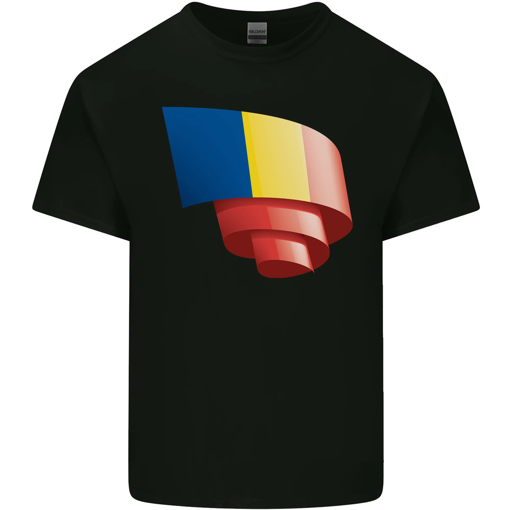 Curled Romania Flag Romanian Day Football Mens Cotton T-Shirt Tee Top
