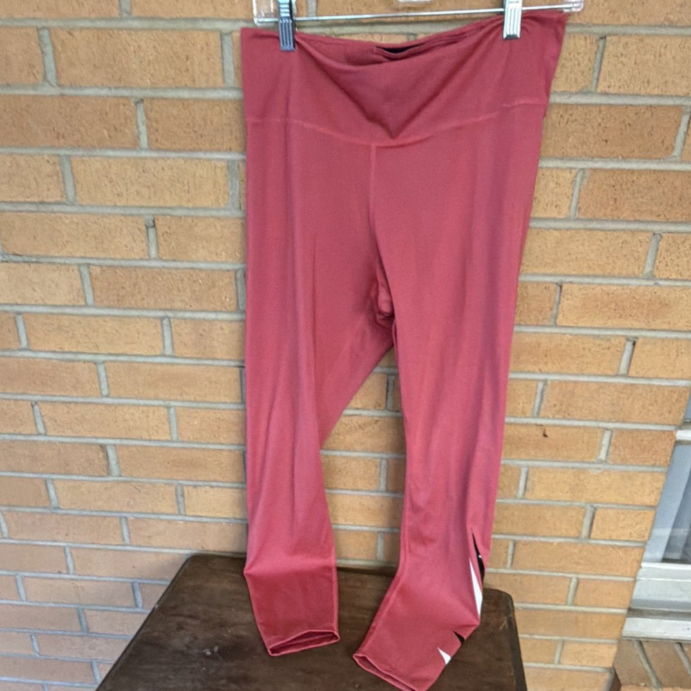 Nike Dri-FIT Pink Women's Leggings Logo Knit Fabric Regular Size L Solid Pattern