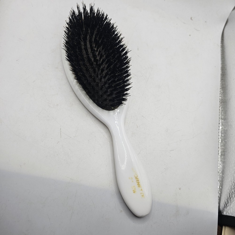 Spornette Vintage White Handle Classic Gentle Cushion Bristle Oval Hair Brush
