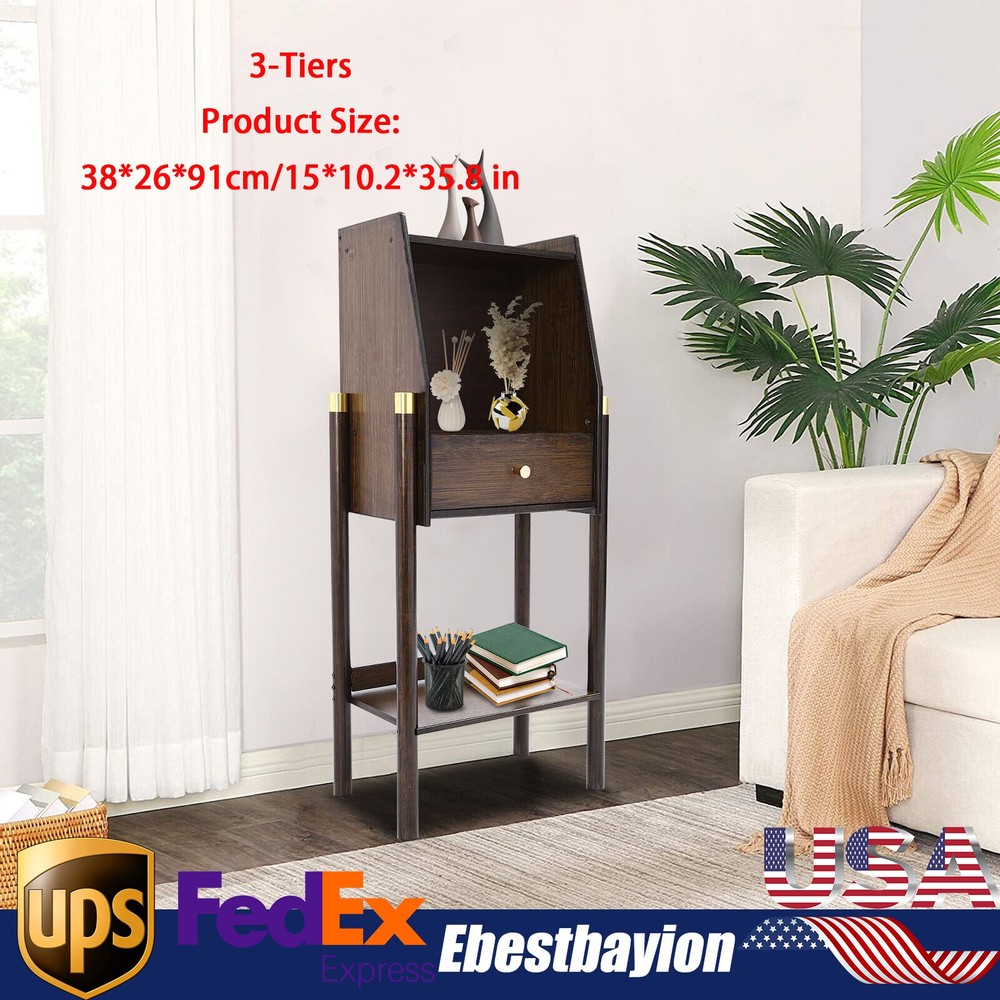 3-Tier Bamboo Bookcase with Drawer - Freestanding Tall Shelf for Books & Display