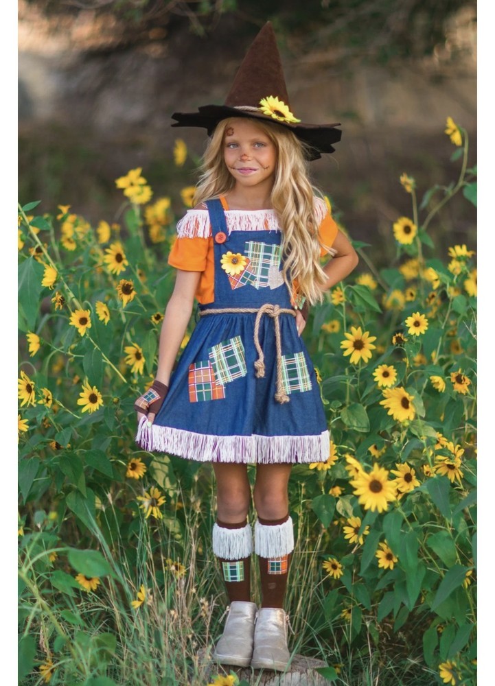 Scarecrow Costume for Girls Toddler Tween 5-Piece Set Sizes 12M-14Y