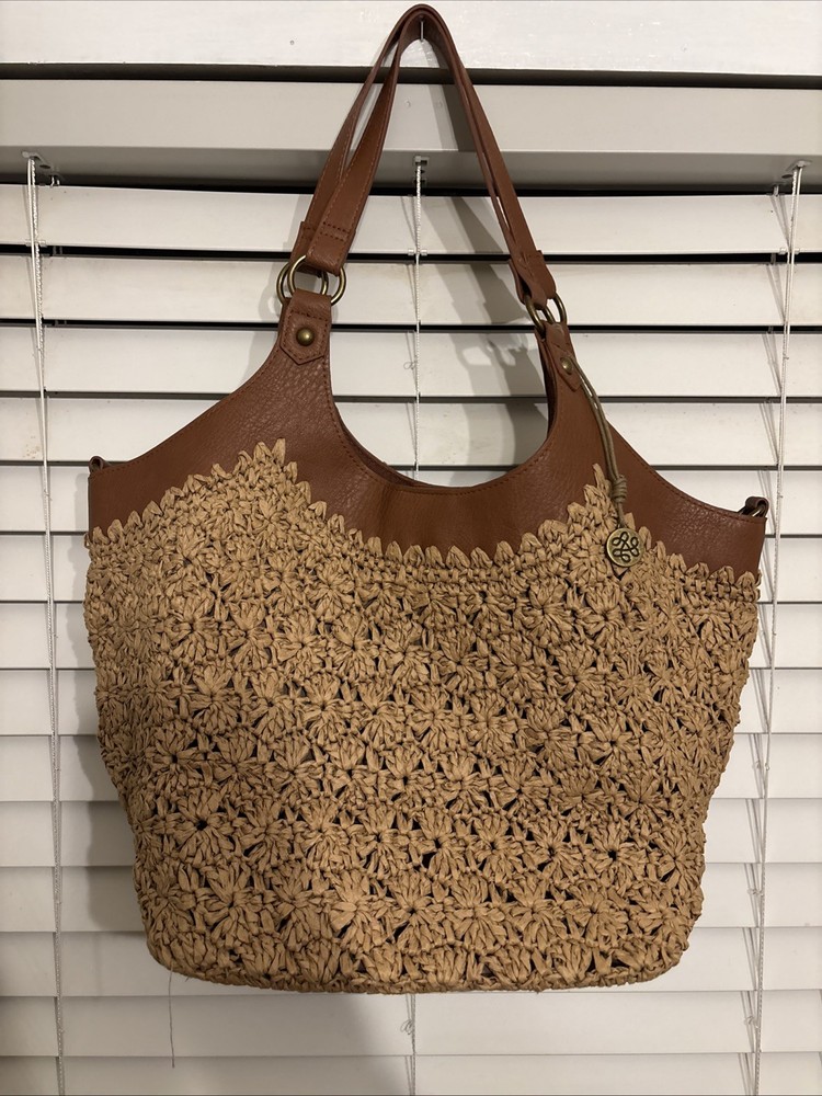 The Sak Roma Tan Woven Straw Hobo Bag Shoulder Bag Purse