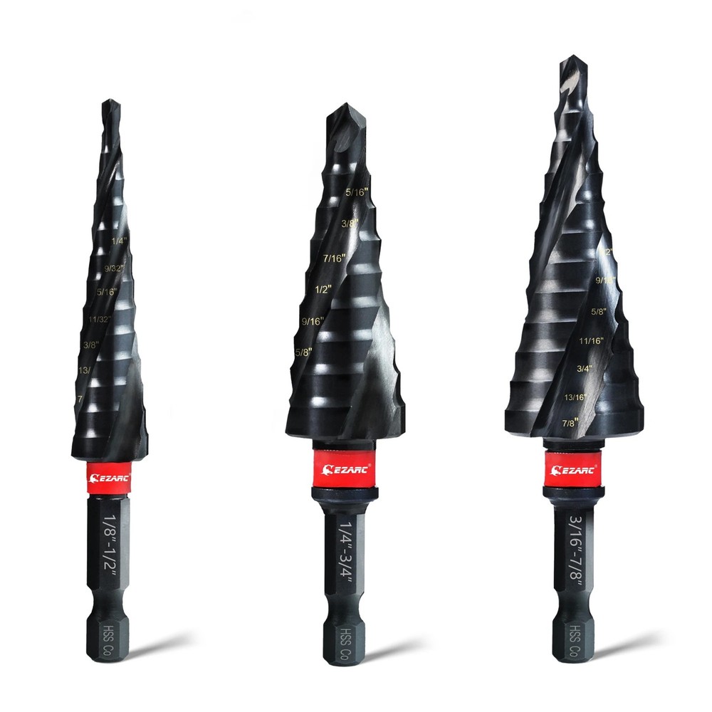 3-Piece Step Drill Bit Set for Metal – M35 Cobalt, AlTiN Coated, 1 8
