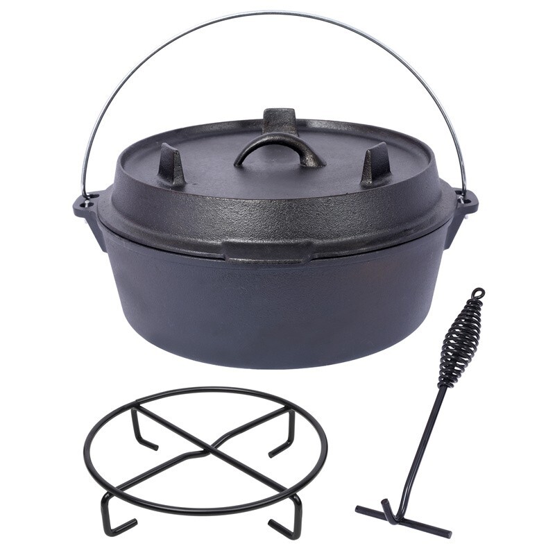 Pre-Seasoned 8 qt Cast Iron Dutch Oven with Skillet Lid for Camping