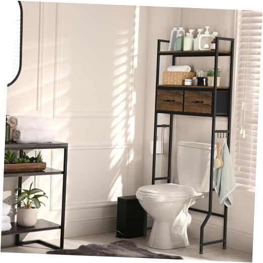 Over The Toilet Storage Cabinet with Fabric Drawers for Bathroom Organization