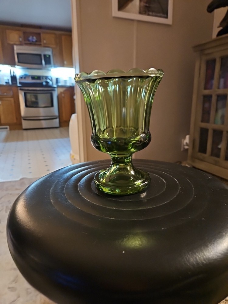 1970's Lenox Green Glass Pedastal Vase Fluted Footed Dish