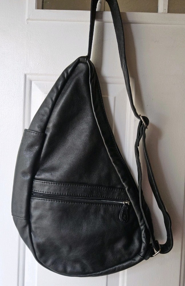 Ameri Black Leather Sling Bag with Pockets for Travel & Daily Use