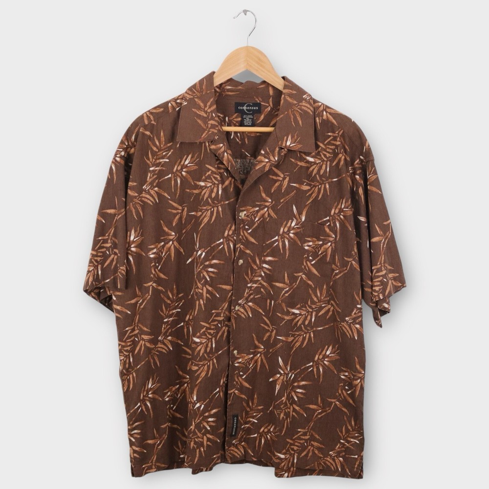 Consensus Floral Linen Shirt Men’s Size XL Hawaiian Tropical Summer Button Down