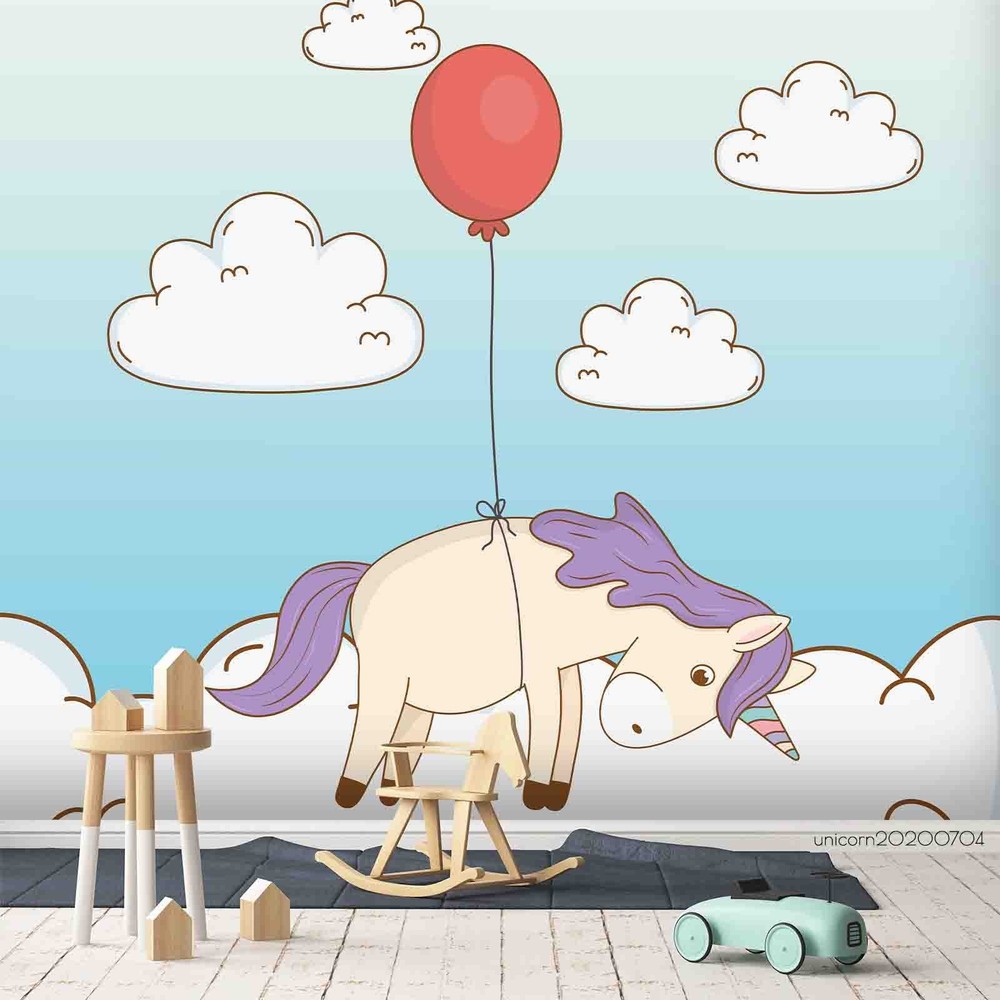 3D Unicorns Clouds Balloons Cartoon Wall Murals Wallpaper Murals Wall Sticker