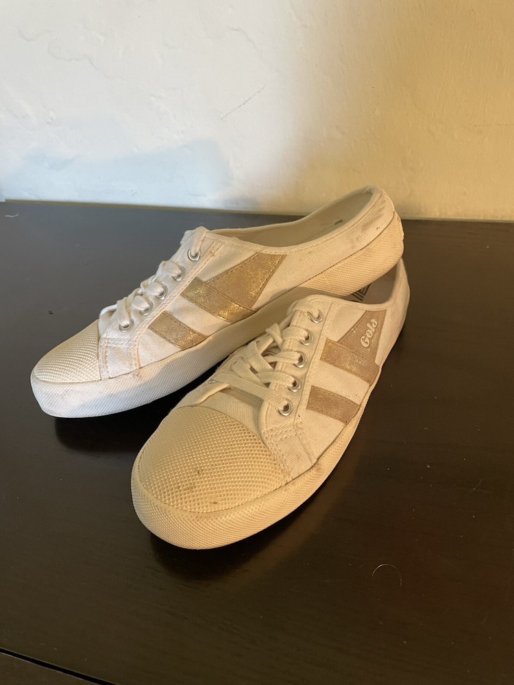 Gola Womens Slip-On Sneaker Coaster Size 8 Cream with Gold Accents