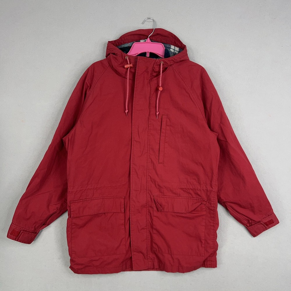 Eddie Bauer Jacket Mens Medium Red Wool Flannel Lined Hooded Parka Outdoor Hike
