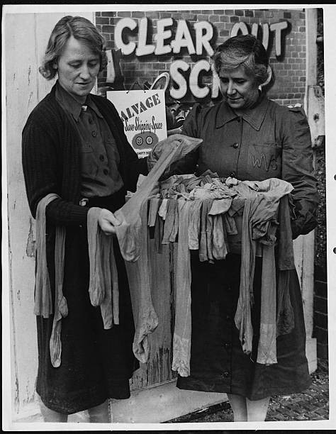 Women's Voluntary Service collection of old silk stockings London - Old Photo