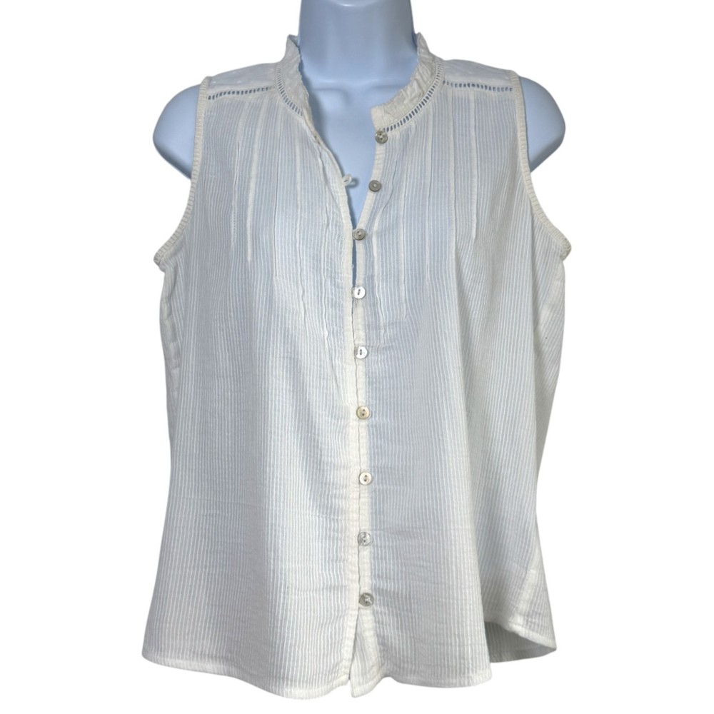 Faherty Womens Willa Sleeveless Organic Cotton Blouse Sz M Beach Sheer Festival