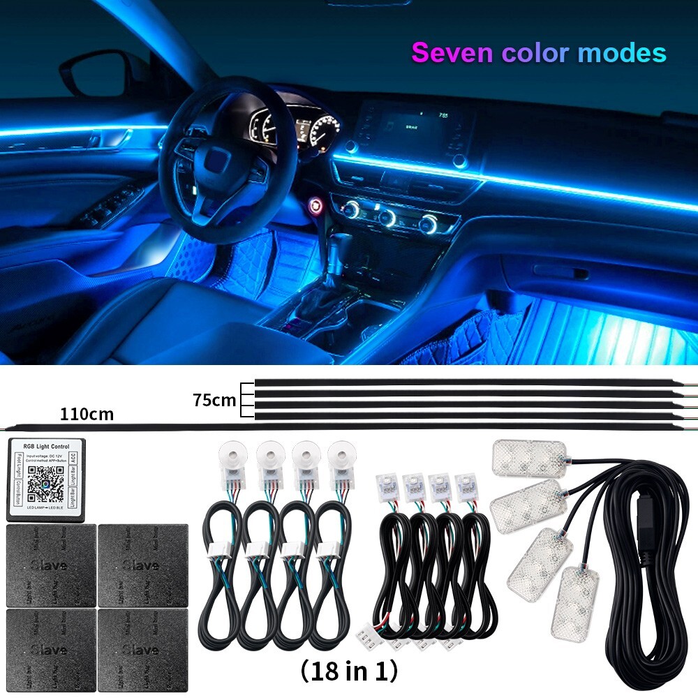 18 in 1 RGB Car Atmosphere Interiors LED Ambient Light Acrylic Guide Fiber Optic