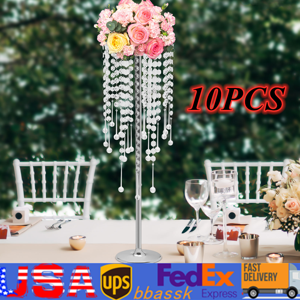 10pc Crystal Silver Flower Stand 75cm Large Flower Stand Wedding Decor