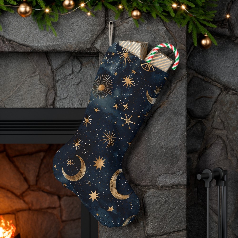 Celestial Christmas Stocking stars and moons design gifts for Christmas