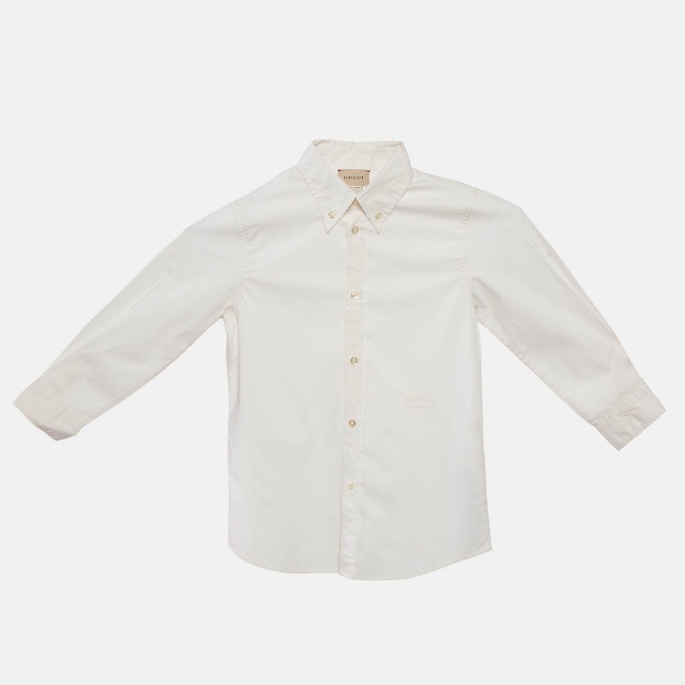 Gucci Kids White Cotton Shirt with Logo Embroidery Size 8 Years