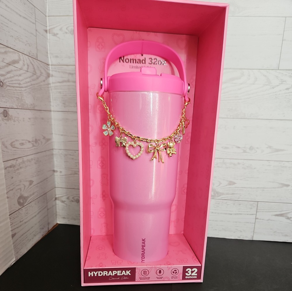 HYDRAPEAK Nomad 32 oz Charmed Edition Pink Heart Teddy Bear Bow Charm Bracelet