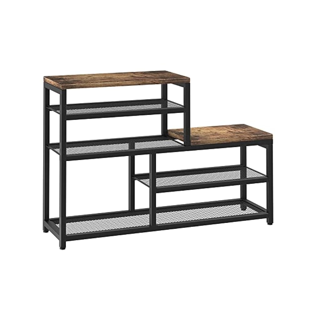 5-Tier Hallway Shoe Rack with Built-In Storage Bench Seat