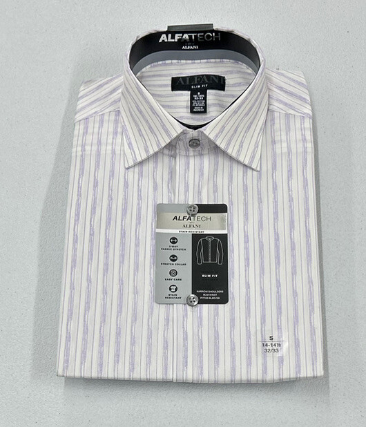 Alfani Men's Slim Fit 2-Way Stretch Stain Resistant Dress Shirt, Lavender, S