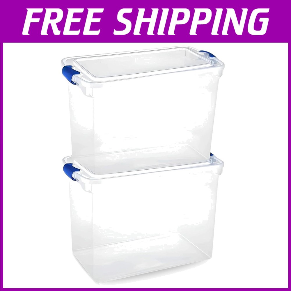 112 Quart Clear Plastic Storage Bins (2-Pack) with Latching Lid, Water-Resistant