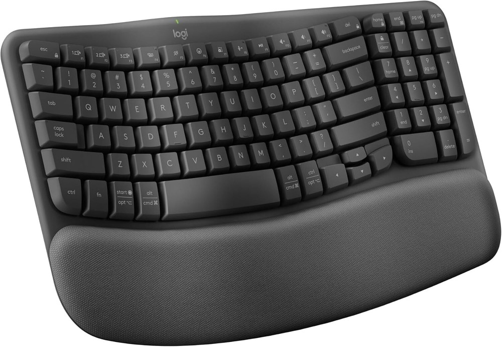 Logitech Wave Keys Wireless Ergonomic Keyboard Cushioned Palm Rest Design