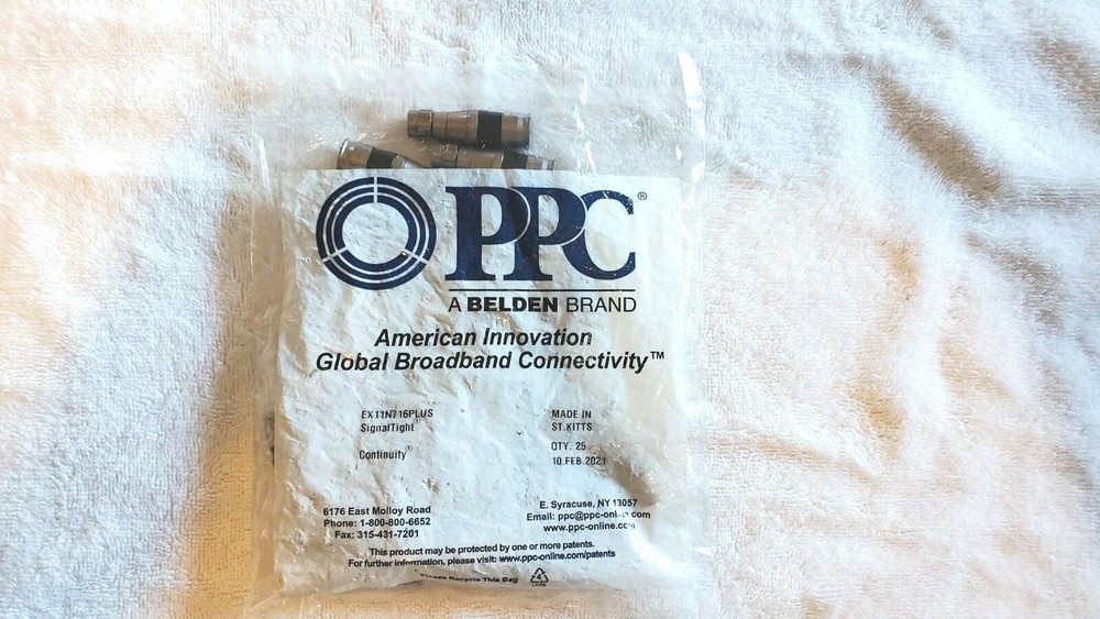 PPC/BELDEN 50 PIECES (2 BAGS)  EX11N716 PLUS RG11 COAXIAL CABLE CONNECTORS/NEW!