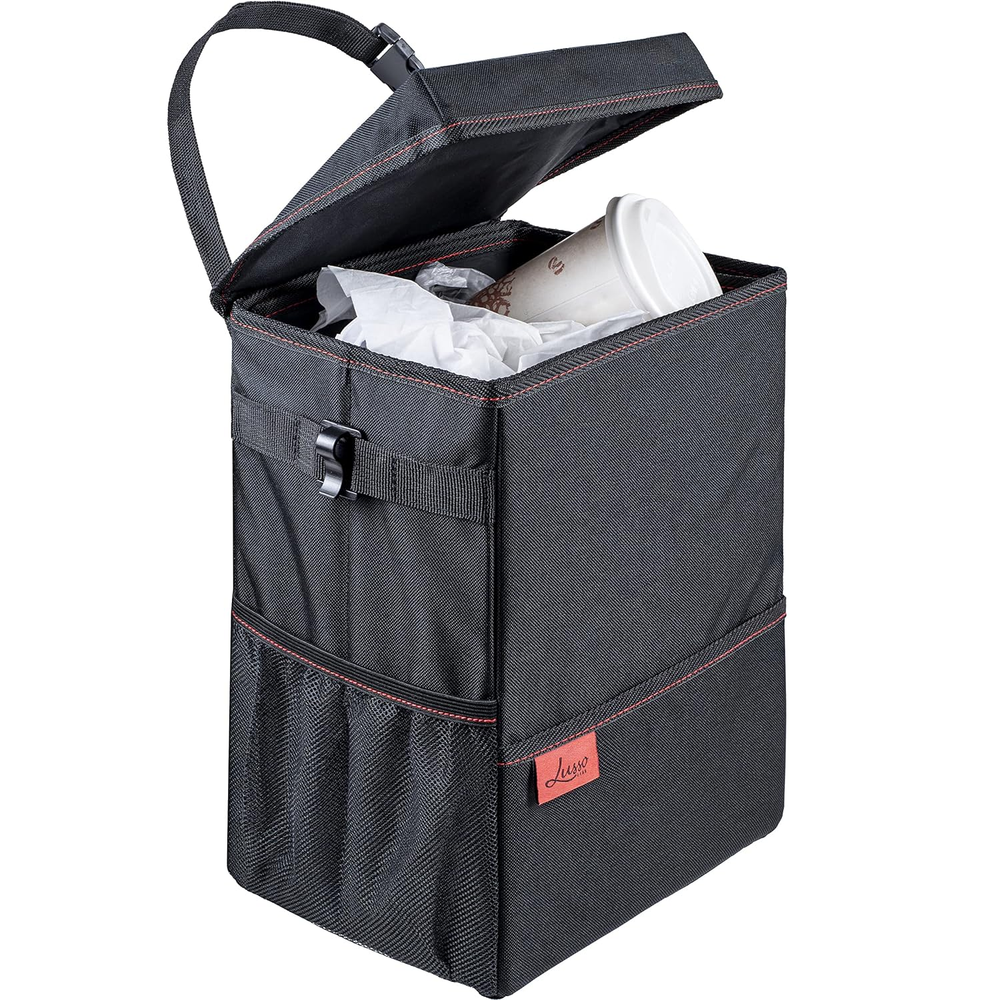 Car Trash Can with Lid and Removeable Liner, Hanging Car Trash Bag with Hooks, W