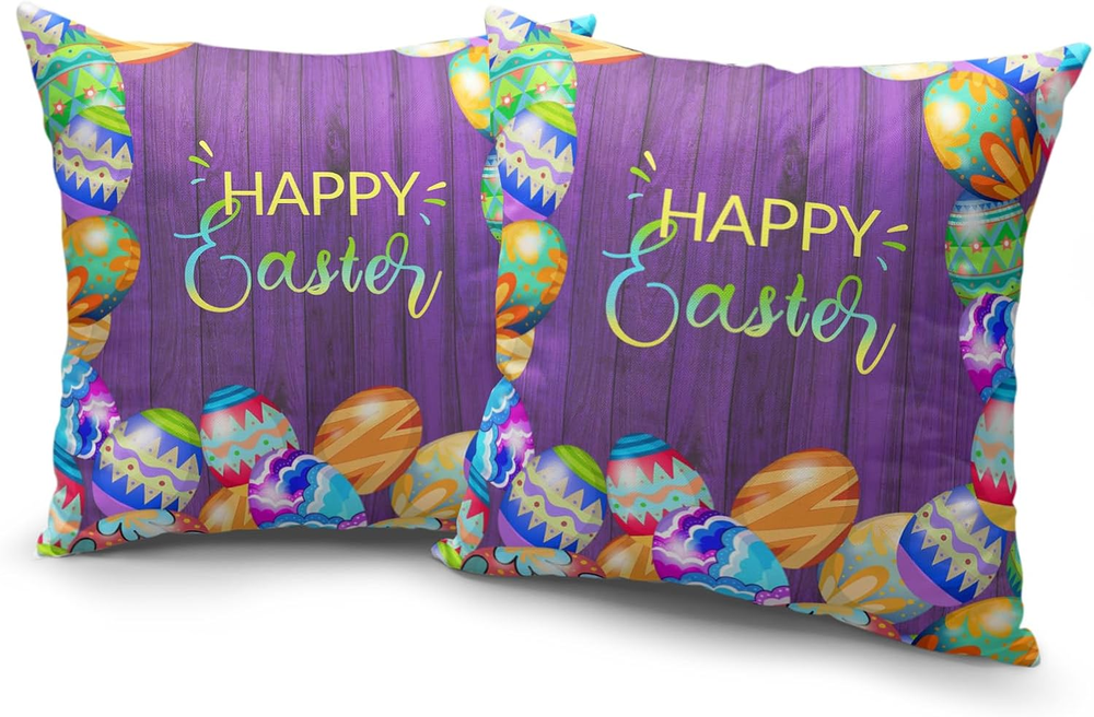 Purple Wood Grain Easter Day Throw Pillow Cover for Happy Easter Decor